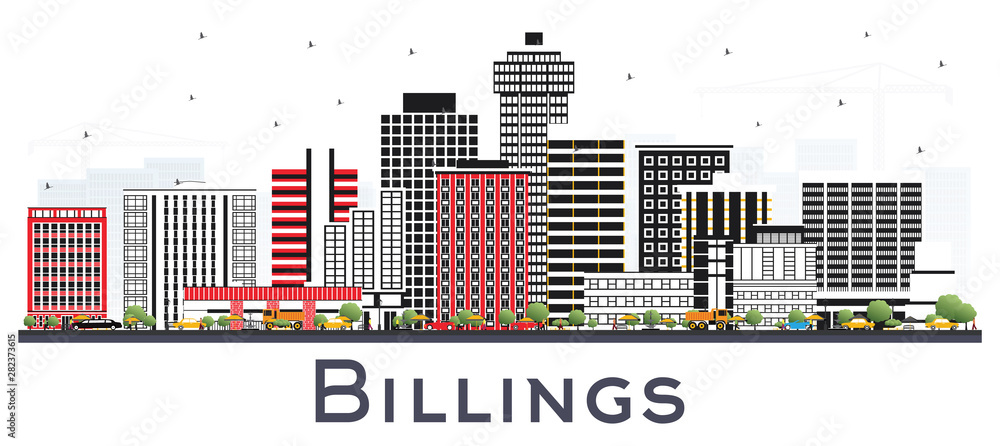 Fototapeta premium Billings Montana City Skyline with Color Buildings Isolated on White.