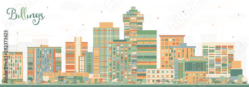 Billings Montana City Skyline with Color Buildings.