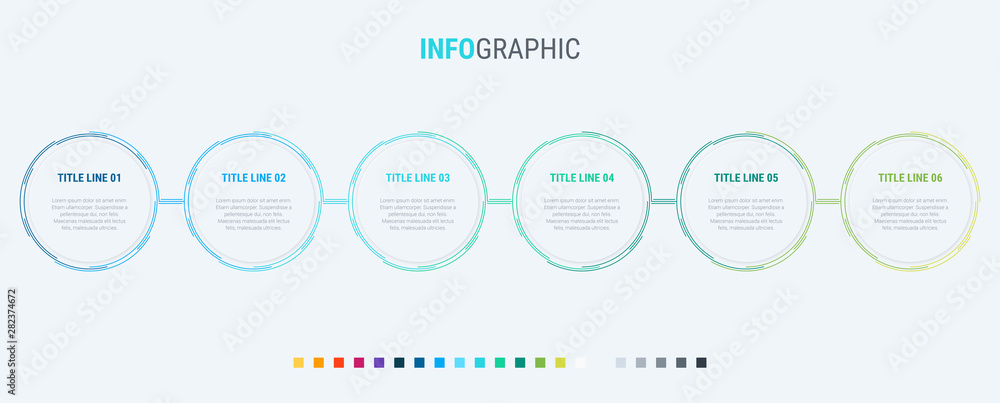 timeline template with circle buttons infographic... Infographic template. 6 options circle design with beautiful colors ...