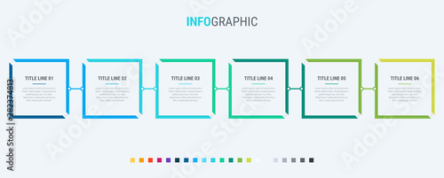 Abstract business square infographic template with 6 options. Colorful diagram, timeline and schedule isolated on light background.