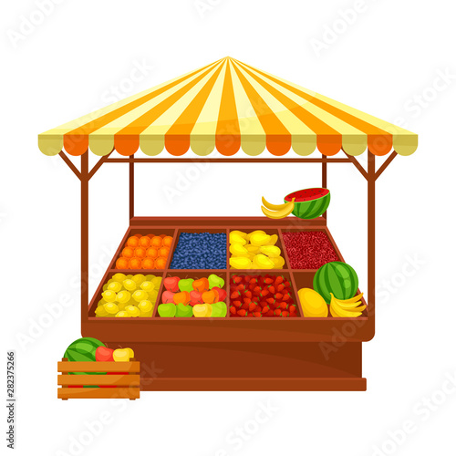 Tent for the sale of fruit. Vector illustration on white background.