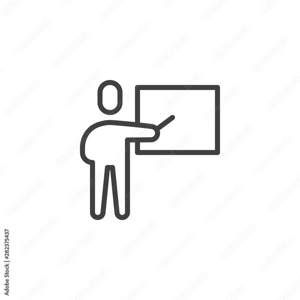Teacher and whiteboard line icon. linear style sign for mobile concept and web design. Teaching teacher outline vector icon. Symbol, logo illustration. Vector graphics Teacher and whiteboard line icon. linear style sign for mobile concept and web design. Teaching teacher outline vector icon. Symbol, logo illustration. Vector graphics