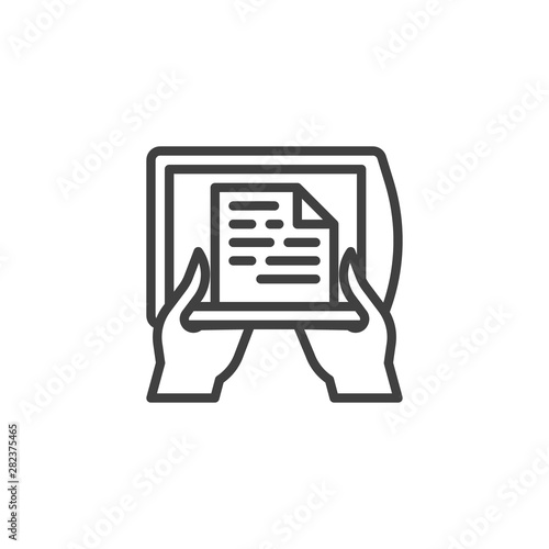Reading ebook device line icon. linear style sign for mobile concept and web design. Ebook reader outline vector icon. Symbol, logo illustration. Vector graphics