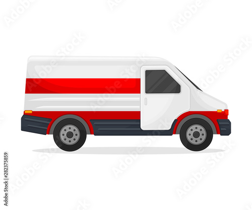 Medical white minibus with a black bottom. Vector illustration on white background.