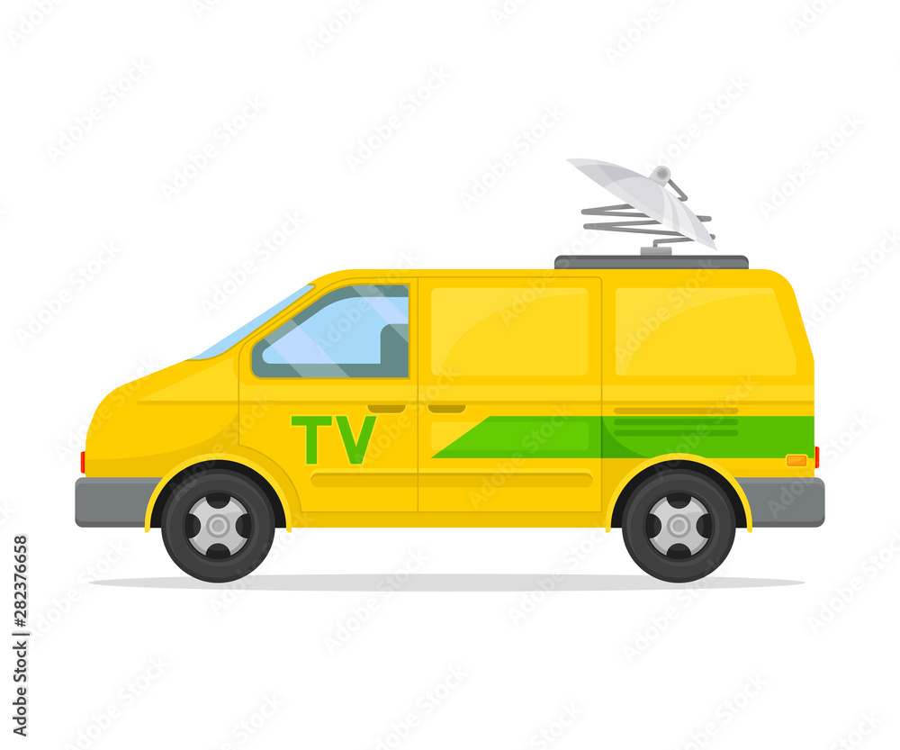Yellow minibus with a green stripe. Vector illustration on white background.