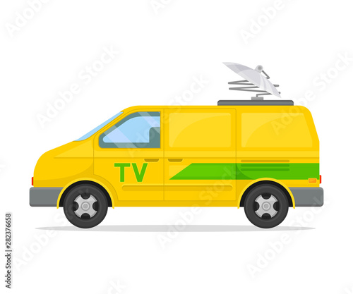Yellow minibus with a green stripe. Vector illustration on white background.