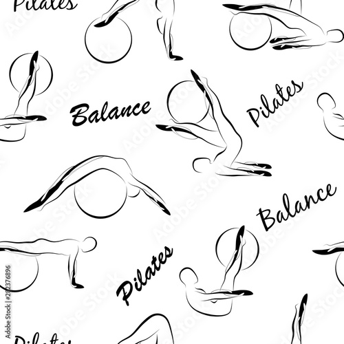 Pilates Poses Seamless Vector Pattern.Ideal for greeting cards, wall decor, textile design and much more.