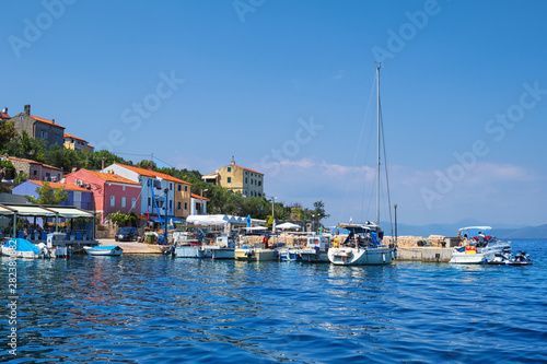 village Valun with harbor and boats  Cres island  Croatia.
