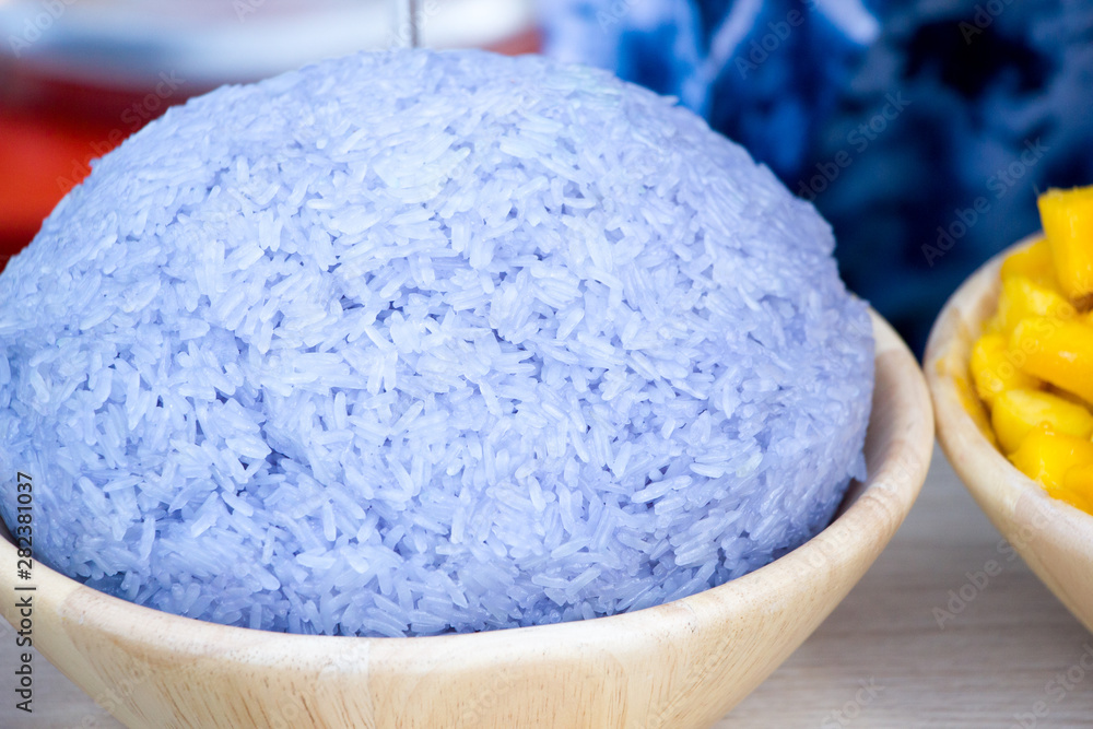 sticky rice in blue color (from butterfly pea flower) sticky rice in blue color (from butterfly pea flower)