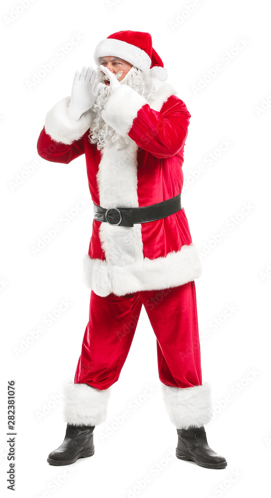 Portrait of Santa Claus calling for someone on white background Portrait of Santa Claus calling for someone on white background