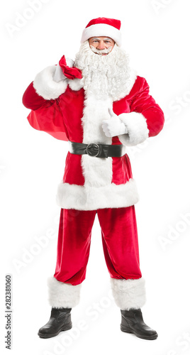 Portrait of Santa Claus with bag on white background © Pixel-Shot