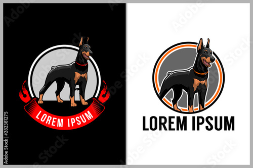 doberman animal cartoon character vector badge logo