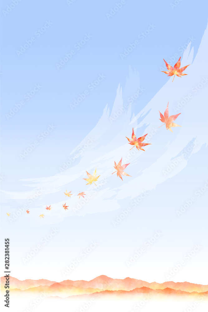舞い上がる紅葉と秋の山並み 水彩画風 Stock イラスト Adobe Stock 舞い上がる紅葉と秋の山並み 水彩画風 Stock イラスト Adobe Stock