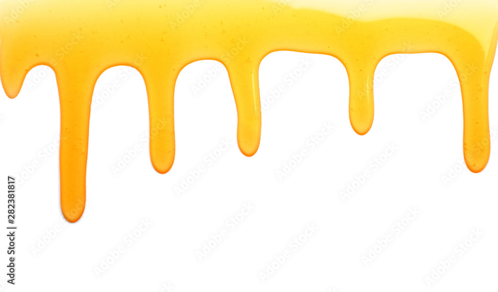 Spilled honey on white background