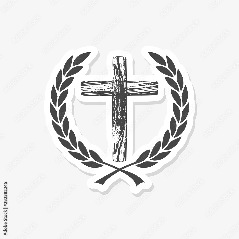 Laurel leaf surrounds the Christian cross sticker icon Laurel leaf surrounds the Christian cross sticker icon