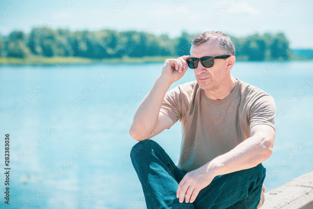 Mature People Lifestyle  and relax concept. Older man at nature resting 