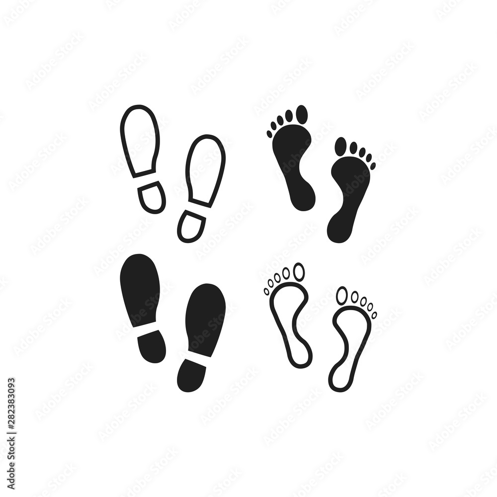 Shoes Footsteps set icon vector on white background Shoes Footsteps set icon vector on white background
