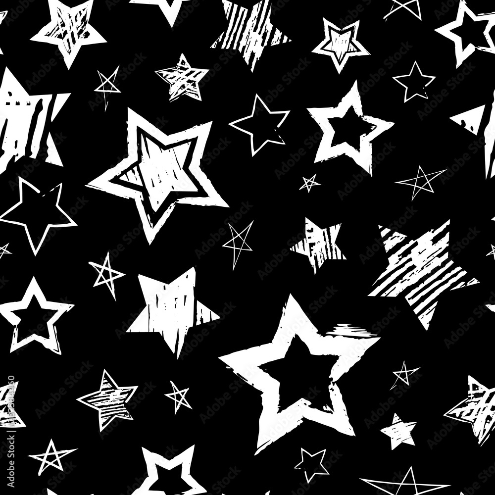 Abstract seamless grunge urban pattern with hand drawn white stars on