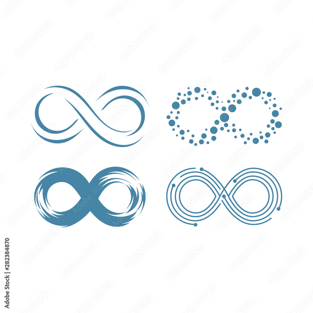 Infinity Eternity Symbol Sign Variations Set. Logo Template. Flat Line Stroke Icon Pictogram