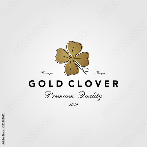 vintage gold clover leaf logo vector icon illustration