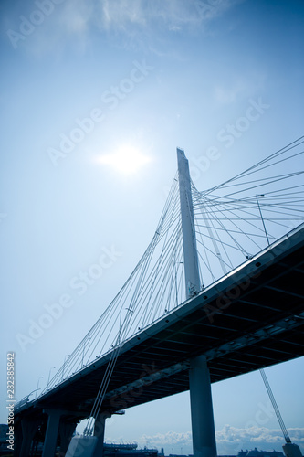 transport bridge over the river against the sky