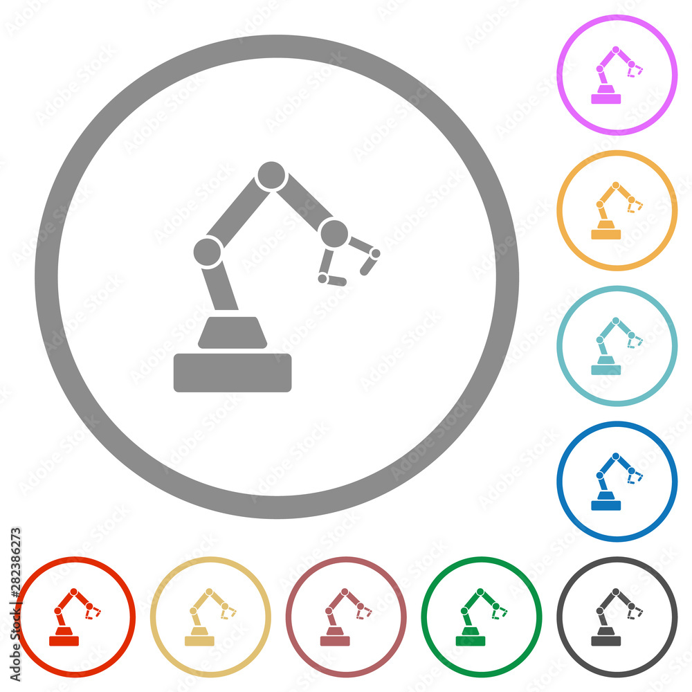 Robot arm flat icons with outlines Robot arm flat icons with outlines