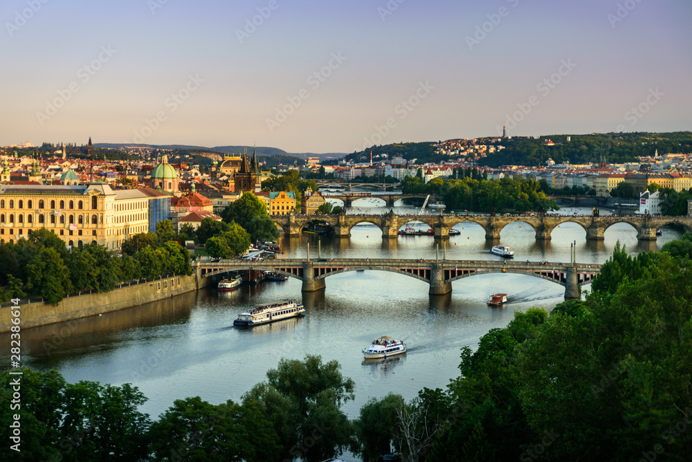 View to Prague bridges on Vltava