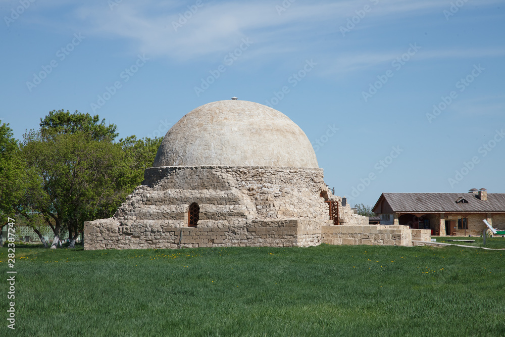 Bulgar historical and archaeological monument near Kazan. Large Minaret complex of the ancient ruins in the city of Bolgar on the Volga river, Tatarstan, Russia