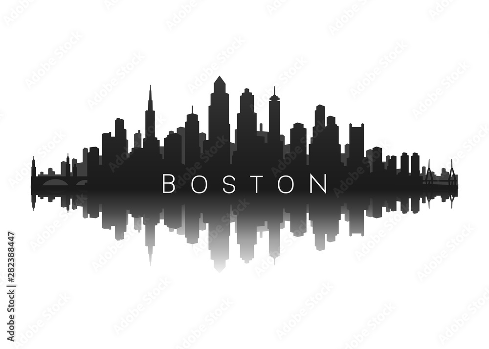 Fototapeta premium boston skyline with city illustration silhouette with reflection