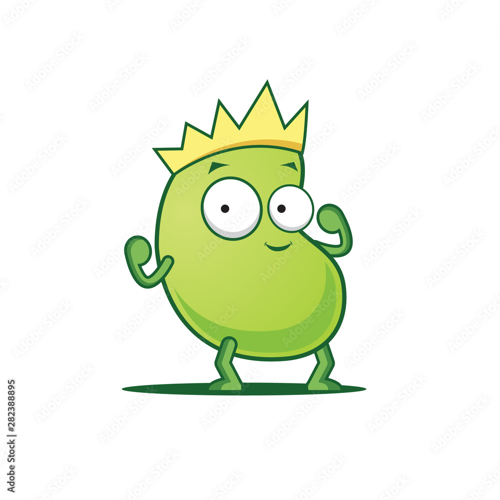 Cute King Green Bean mascot logo illustration Cute King Green Bean mascot logo illustration