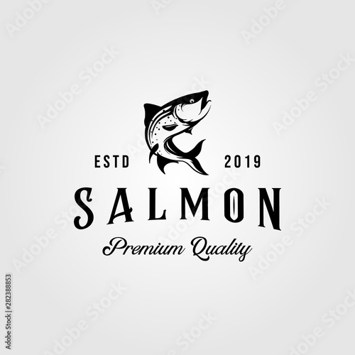 vintage salmon fish logo retro seafood label