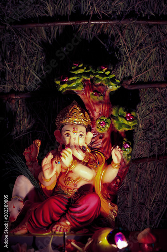 Lord Ganesha, Ganesha Festival, Lord Ganesha Statue on dark background 