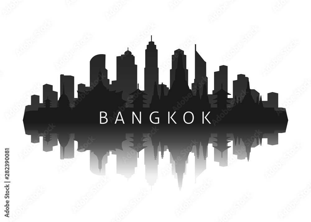 bangkok skyline with city illustration silhouette with reflection