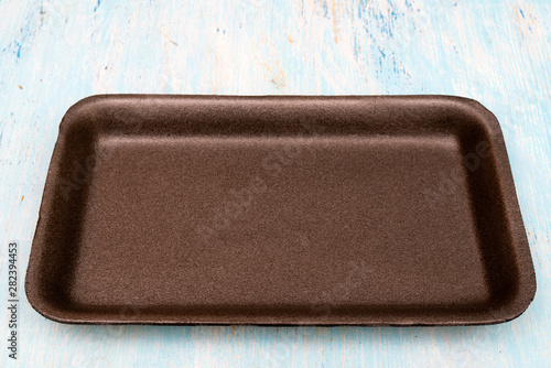 Styrofoam food tray for packaging and trade.