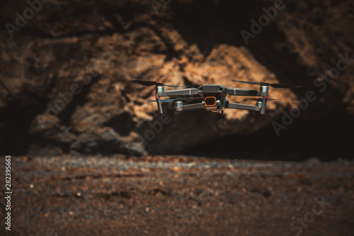 Drone flying  on the coastline