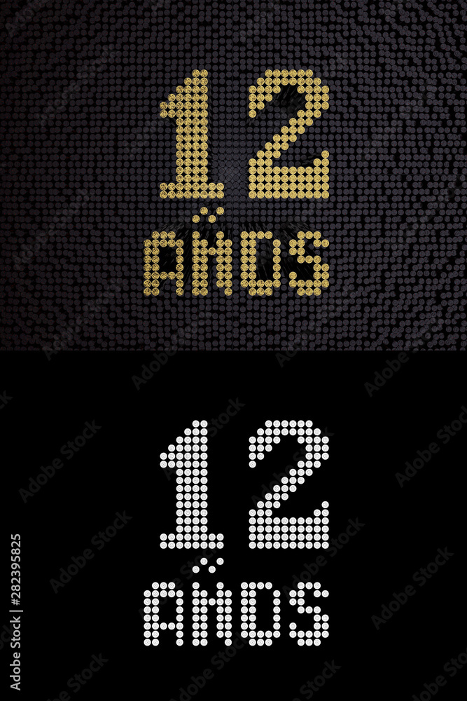 Inscription in Spanish. Golden number 12 years Inscription in Spanish. Golden number 12 years