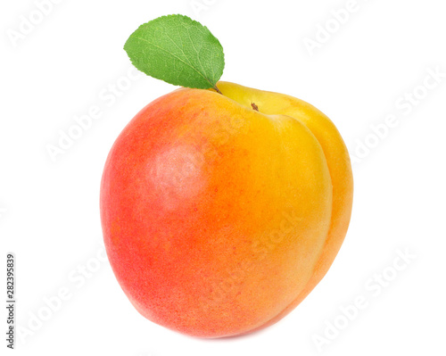 apricot fruits with green leaf isolated on white background