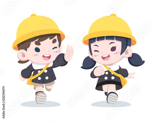 Little Japanese children in kindergarten uniform illustration
