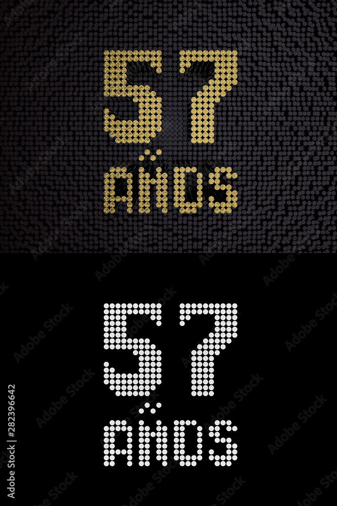 Inscription in Spanish. Golden number 57 years Inscription in Spanish. Golden number 57 years