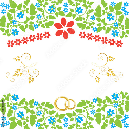 decorated space for text with two golden rings and floral decor