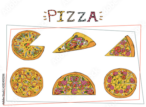 Pizza of different types set. Margherita and pepperoni