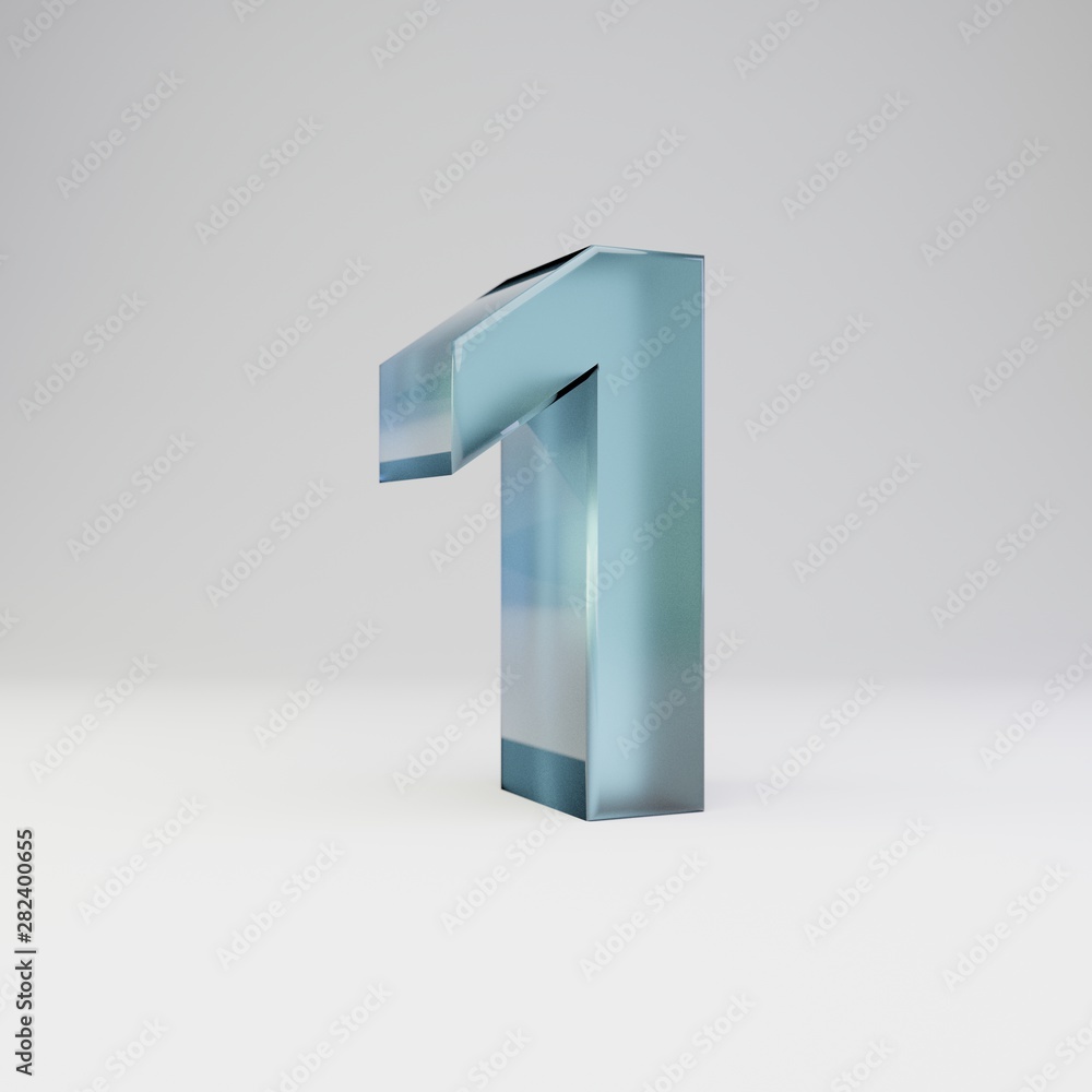 Ice 3d number 1. Transparent ice font with glossy reflections and shadow isolated on white background. Ice 3d number 1. Transparent ice font with glossy reflections and shadow isolated on white background.