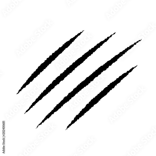 Claw scar isolated on white background. Cat tiger scratches paw shape