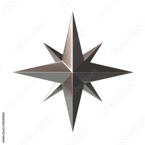 Silver compass rose 3d illustration on white background
