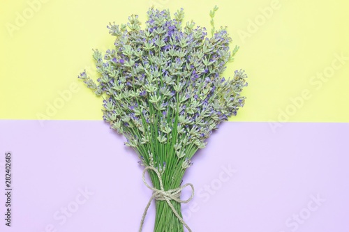 Lavender flower bouquet on wood table