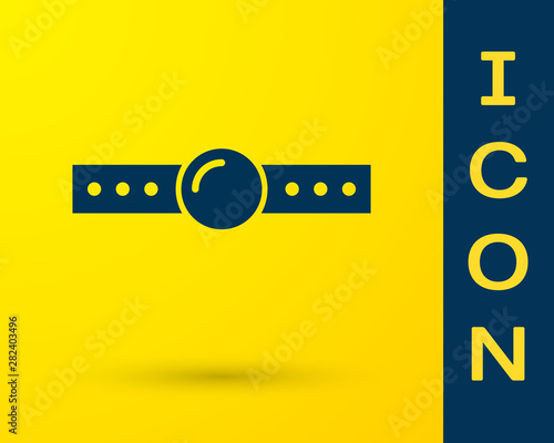 Blue Silicone ball gag with a leather belt icon isolated on yellow background. Fetish accessory. Sex toy for men and woman. Vector Illustration