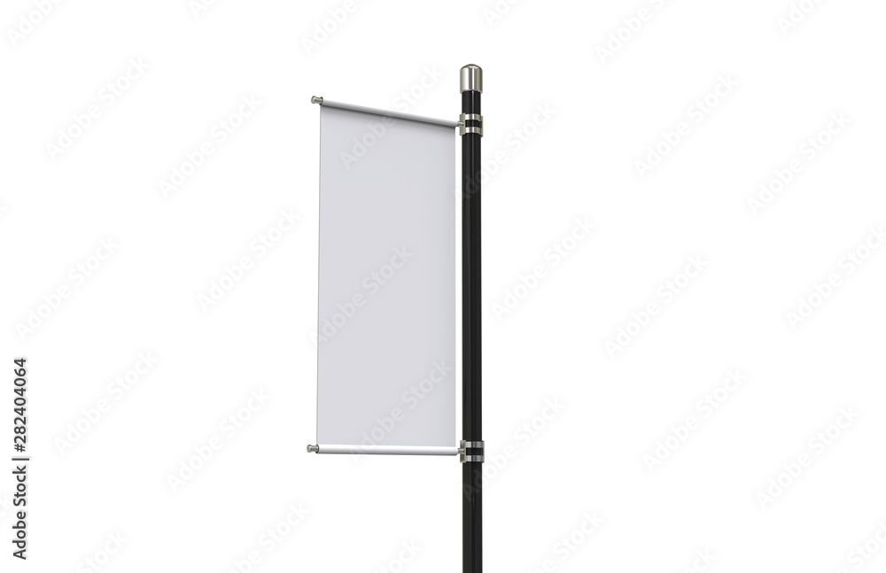 Blank pole banner mockup template on isolated white background, ready for design presentation, 3d illustration Blank pole banner mockup template on isolated white background, ready for design presentation, 3d illustration