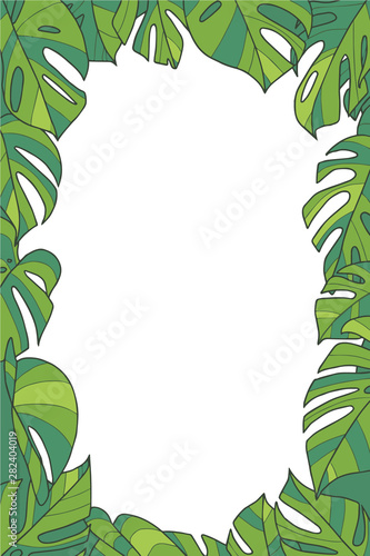 Vector illustrationframe with green exotic 'Monstera Deliciosa' Swiss Cheese Plant leaves
