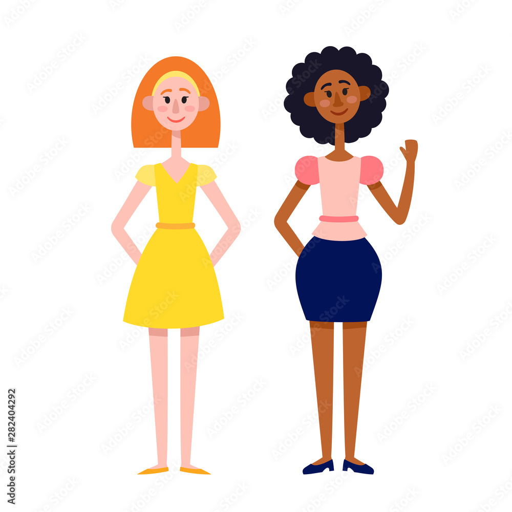 European and african woman body template - front. European and african woman body template - front.