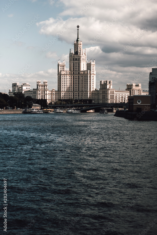 High-Rise residential building on the Kotelnicheskaya embankment of the Moscow river in Russia.One of the seven skyscrapers of the Stalin era, the so-called Seven Sisters